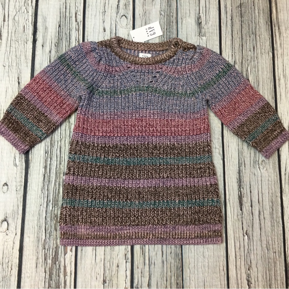 Gap Girls 0-3, 3-6, 6-12 Month Purple Striped Soft Sweater Dress